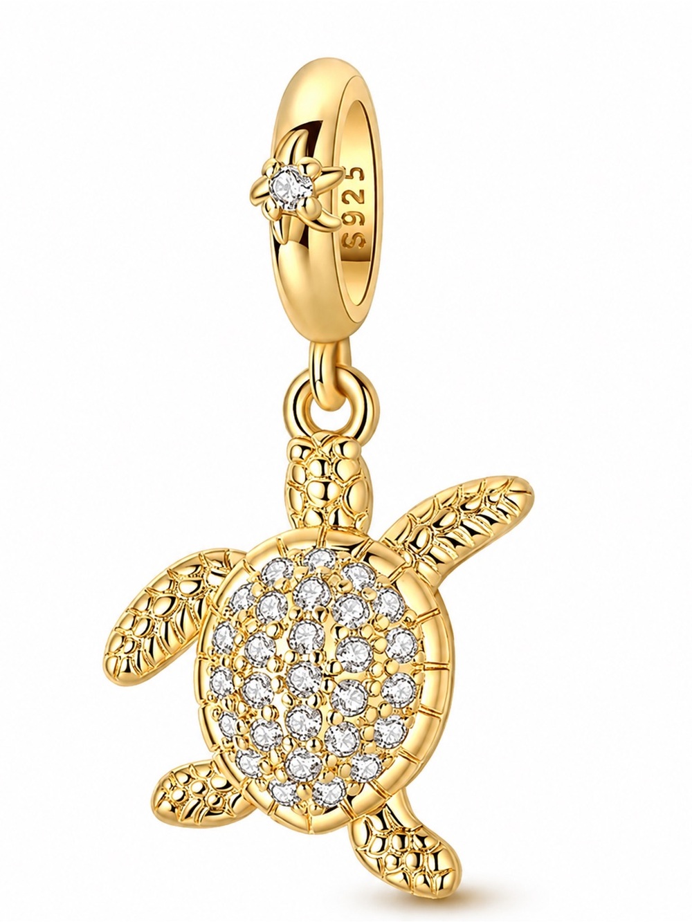 Sterling Silver Gold Plated Sparkling Sea Turtle Dangle Charm